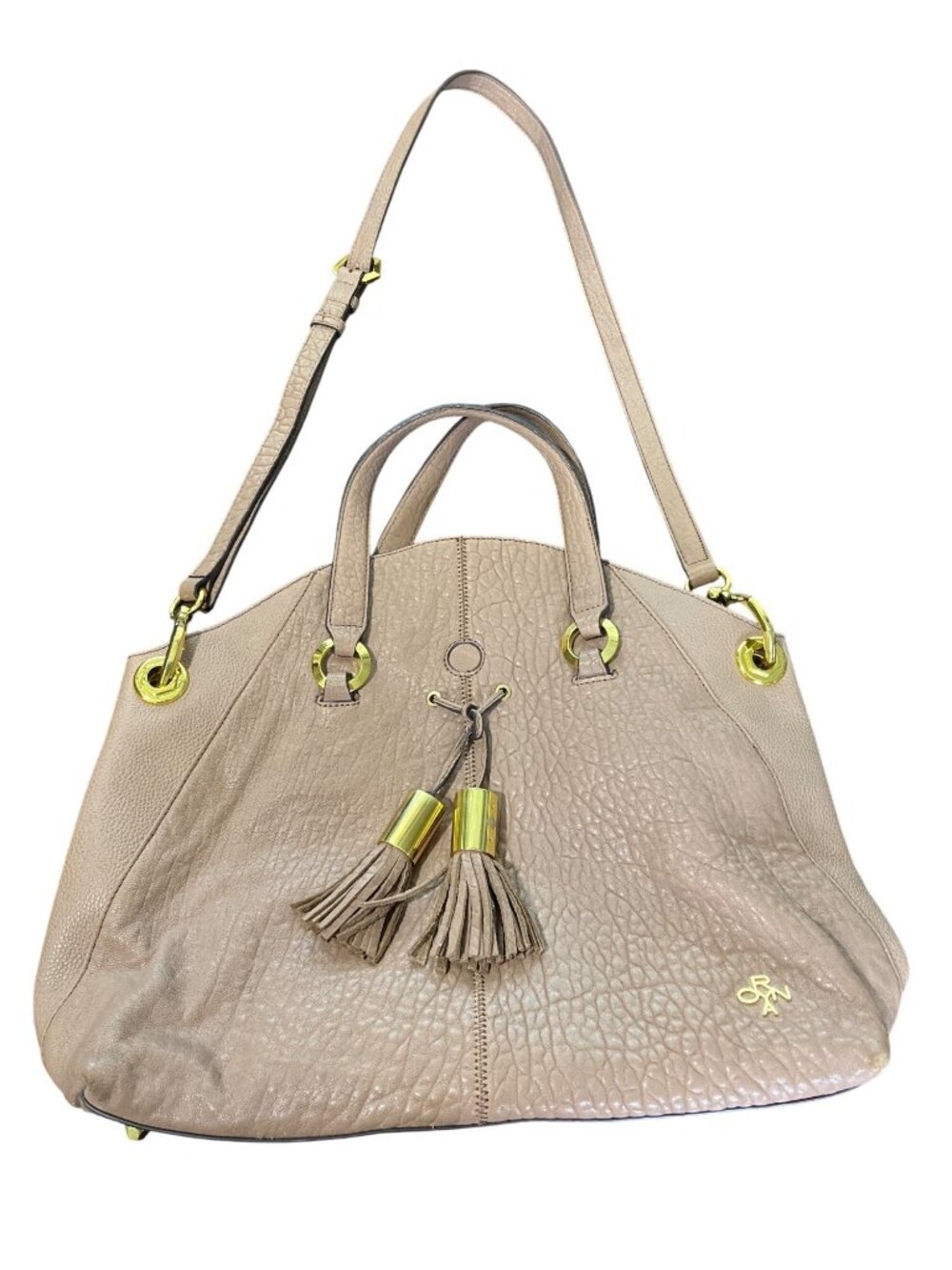 OrYANY Pebbled Leather Tote Bag With Tassels & Adjustable Strap Tan
